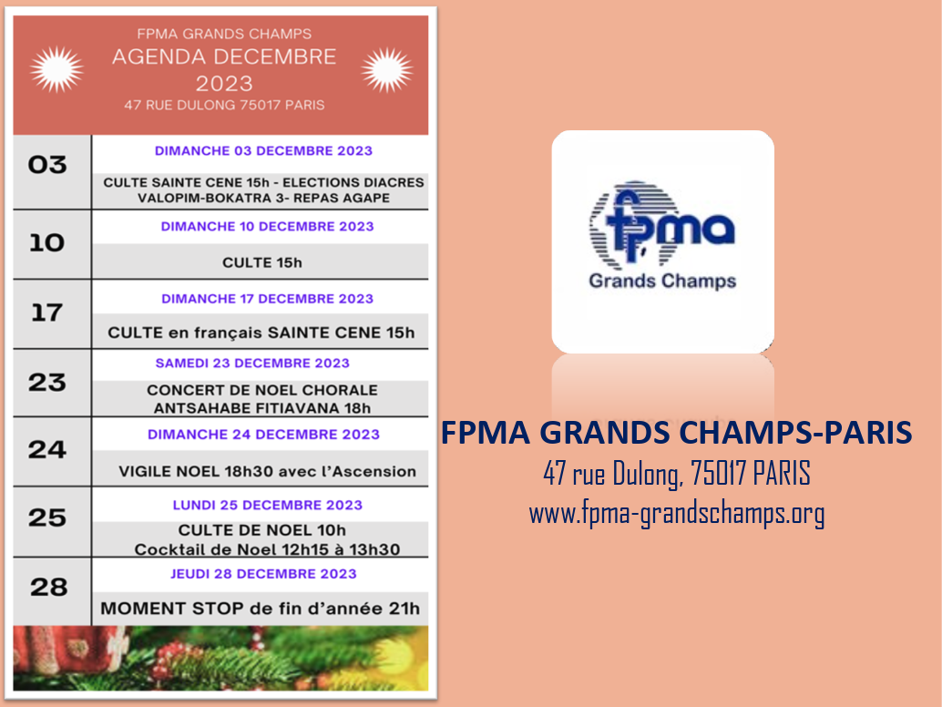 DIARY FPMA GRANDS CHAMPS - DECEMBRE 2023